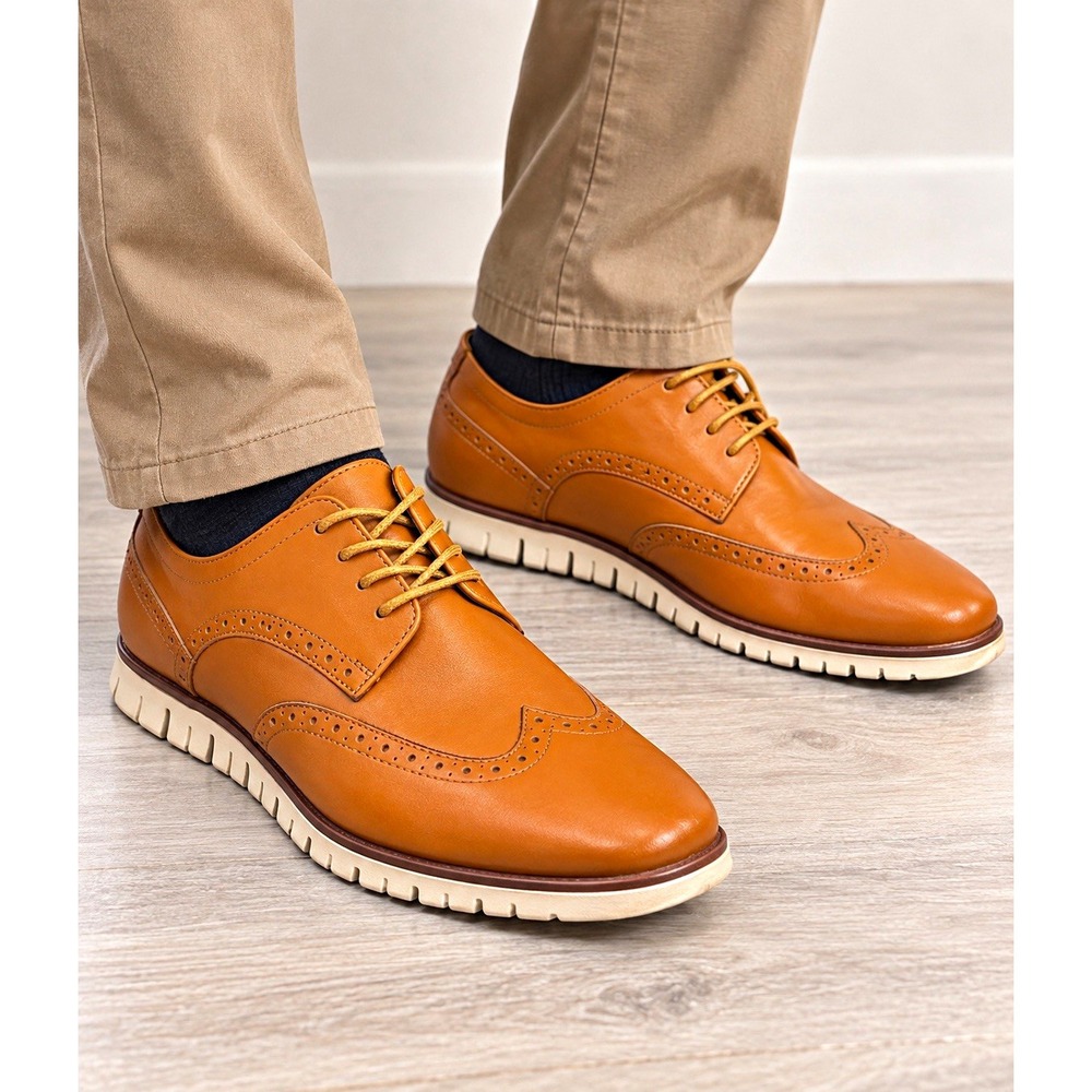 Vostey Wingtip Brogue Oxford Lace-Up Shoes Tan Brown Men's US 11